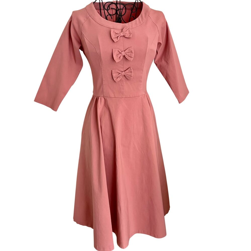 NWT Gown Town Dusty Rose Stretch Knit Pinup Betty Dress Retro 50's Look Midi S